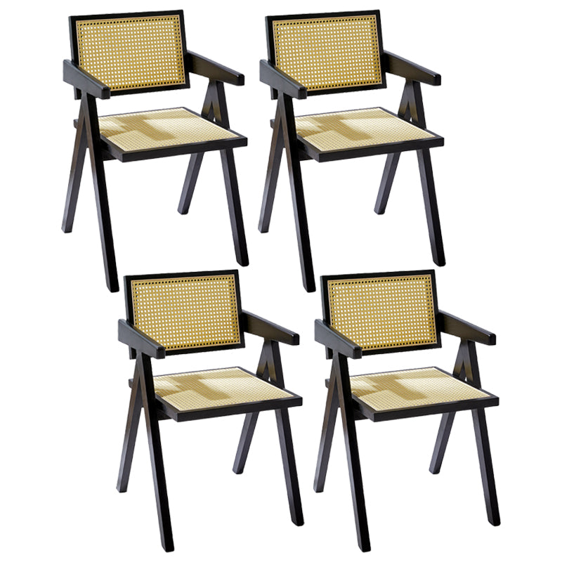 Modern Style Solid Rubberwood Chair Set Open Back Arm Dining Room Chairs