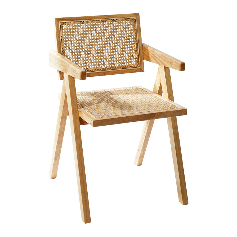 Modern Style Solid Rubberwood Chair Set Open Back Arm Dining Room Chairs
