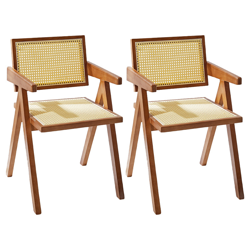 Modern Style Solid Rubberwood Chair Set Open Back Arm Dining Room Chairs