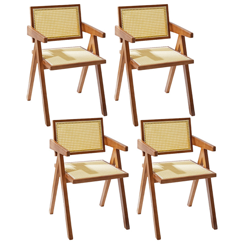 Modern Style Solid Rubberwood Chair Set Open Back Arm Dining Room Chairs
