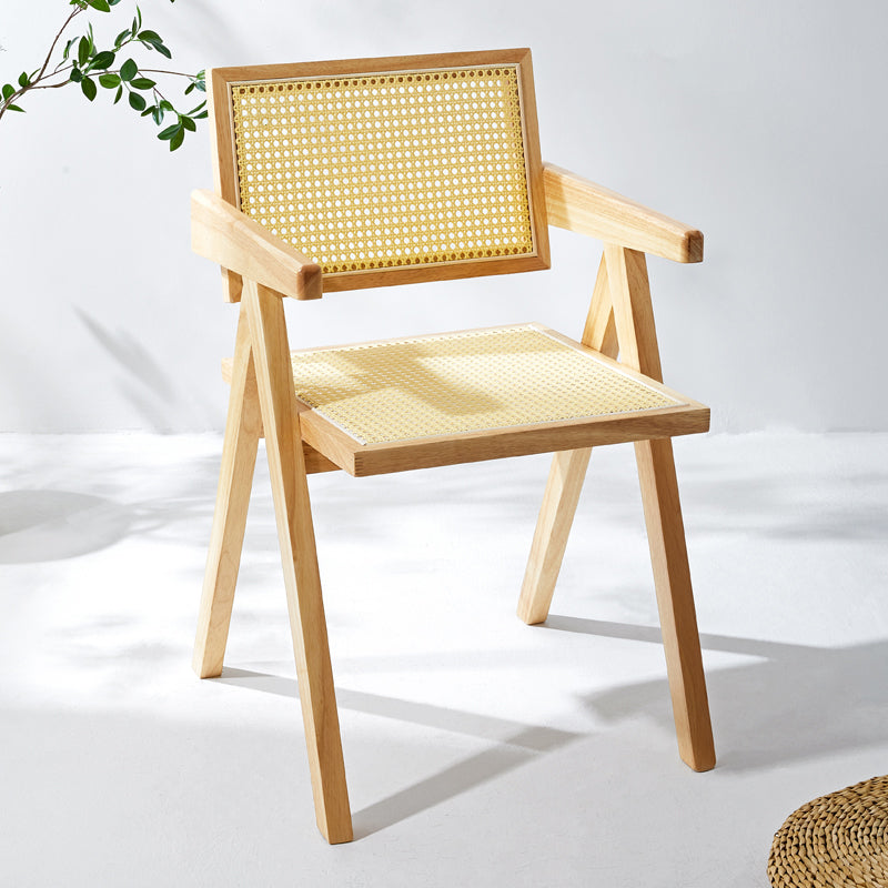 Modern Style Solid Rubberwood Chair Set Open Back Arm Dining Room Chairs