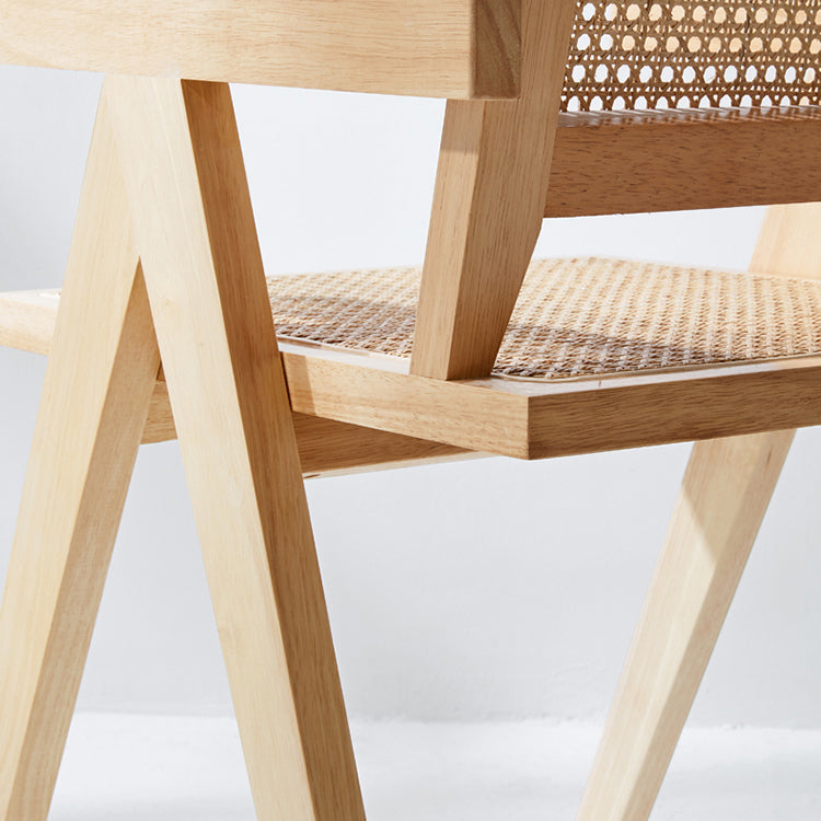 Modern Style Solid Rubberwood Chair Set Open Back Arm Dining Room Chairs