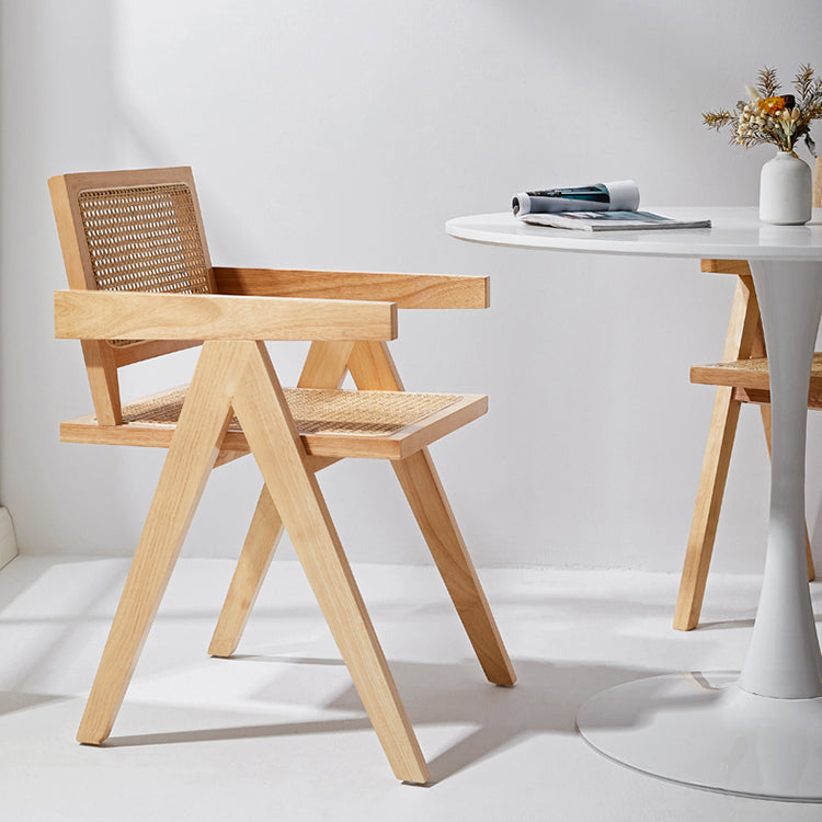 Modern Style Solid Rubberwood Chair Set Open Back Arm Dining Room Chairs