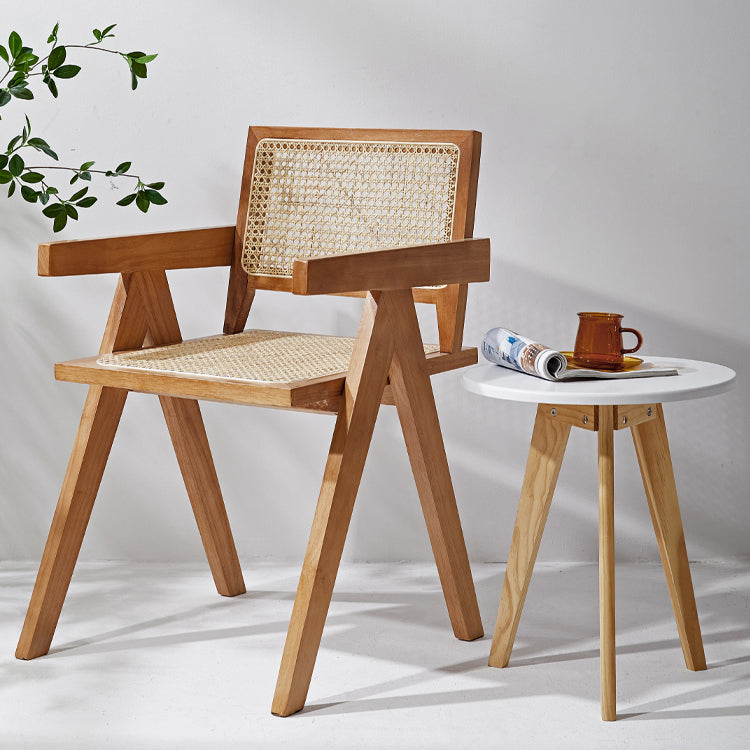 Modern Style Solid Rubberwood Chair Set Open Back Arm Dining Room Chairs