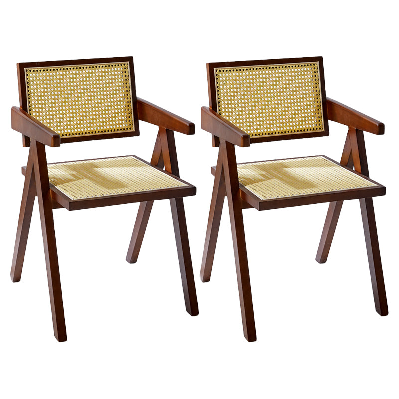 Modern Style Solid Rubberwood Chair Set Open Back Arm Dining Room Chairs