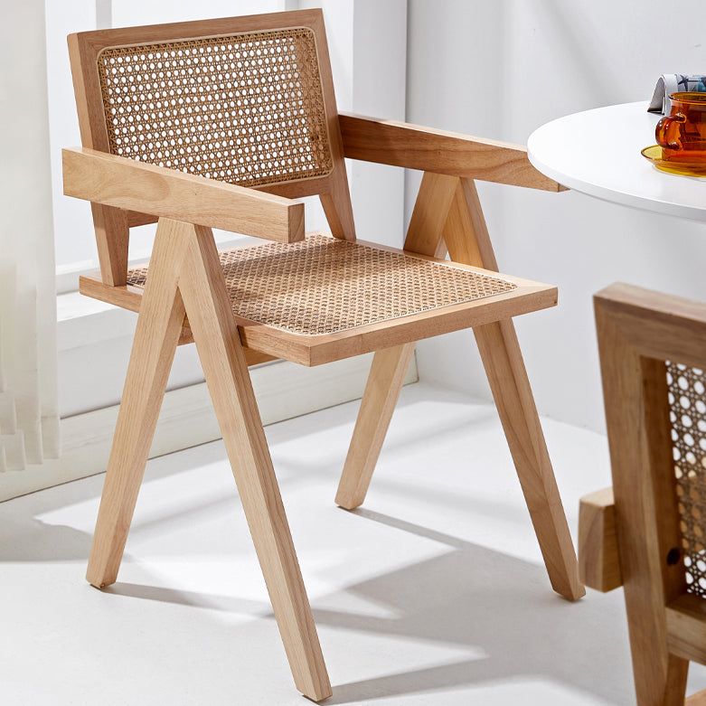 Modern Style Solid Rubberwood Chair Set Open Back Arm Dining Room Chairs