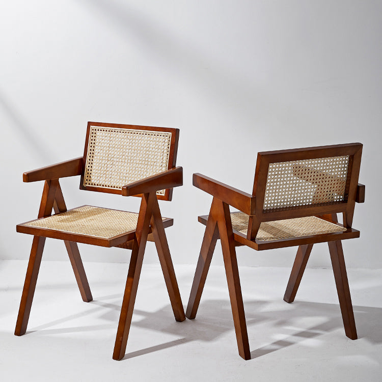 Modern Style Solid Rubberwood Chair Set Open Back Arm Dining Room Chairs