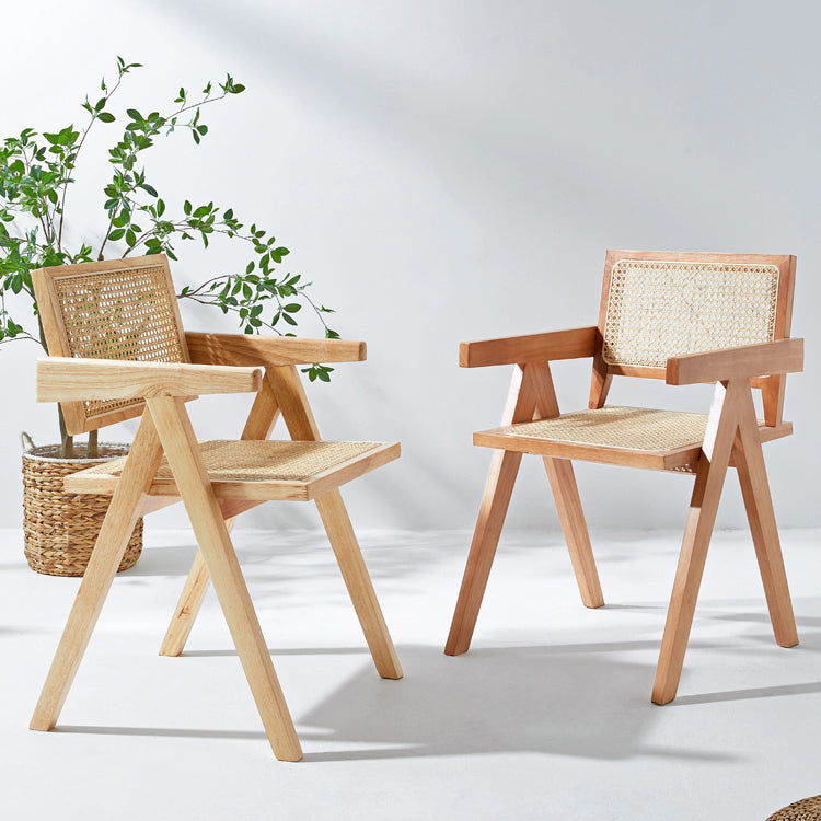 Modern Style Solid Rubberwood Chair Set Open Back Arm Dining Room Chairs