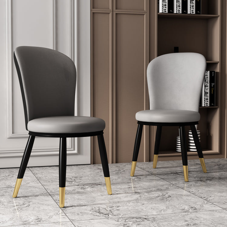 Silla lateral casera escandinava Silla de comedor tapizada con respaldo de metal