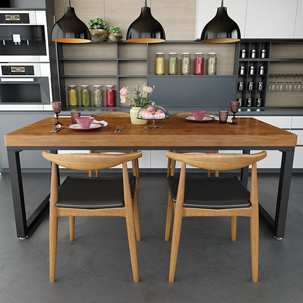 Industrial Brown Dining Table Rectangle Shape Solid Wood Dining Table with Double Pedestal Bases