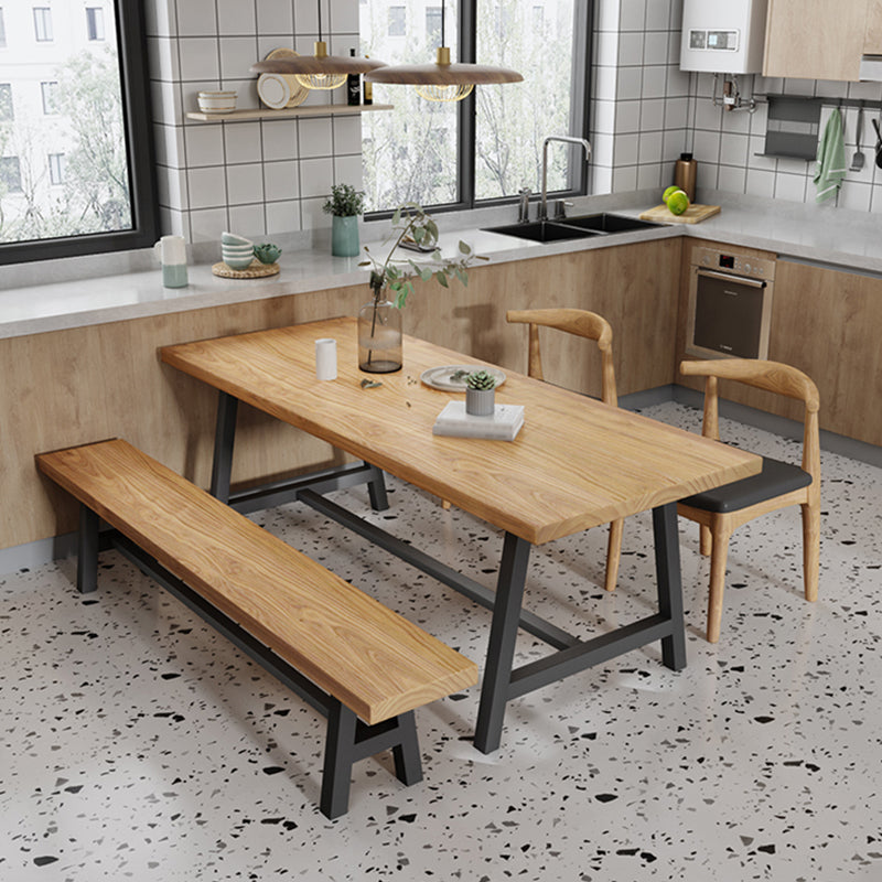 Industriële vaste houten rechthoek dineren kaki standaard eettafel met schroefbasis