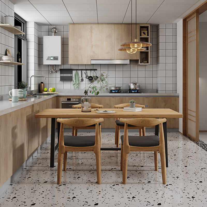 Industriële vaste houten rechthoek dineren kaki standaard eettafel met schroefbasis