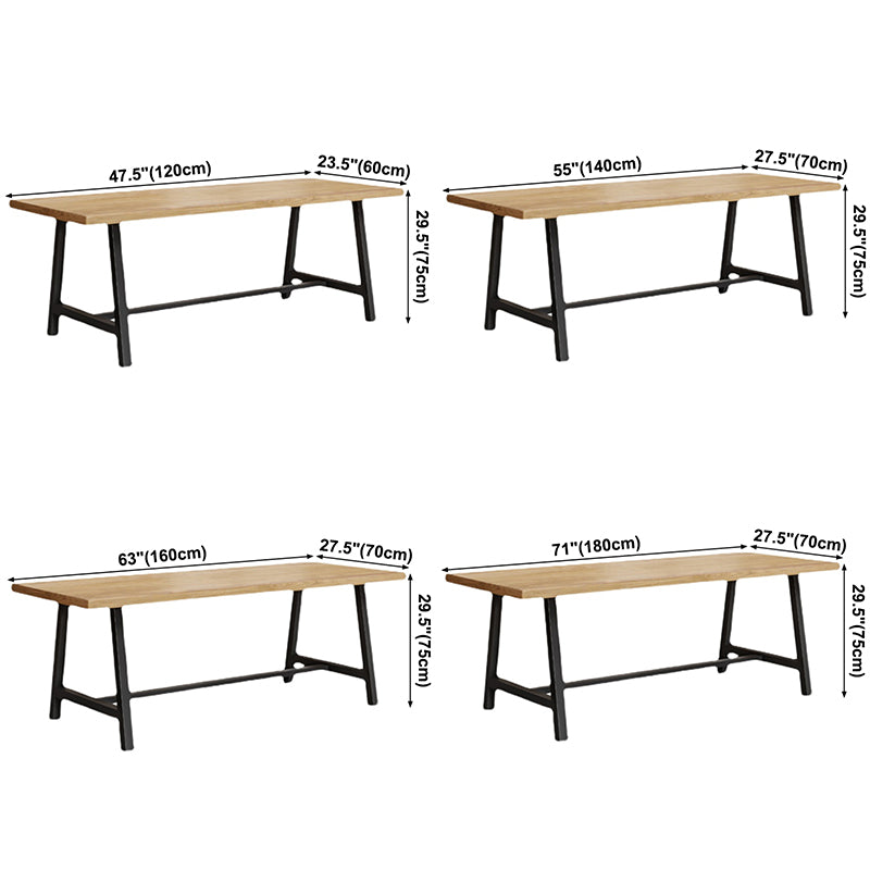 Industrial Solid Wood Rectangle Dining Khaki Standard Dining Table with Trestle Base
