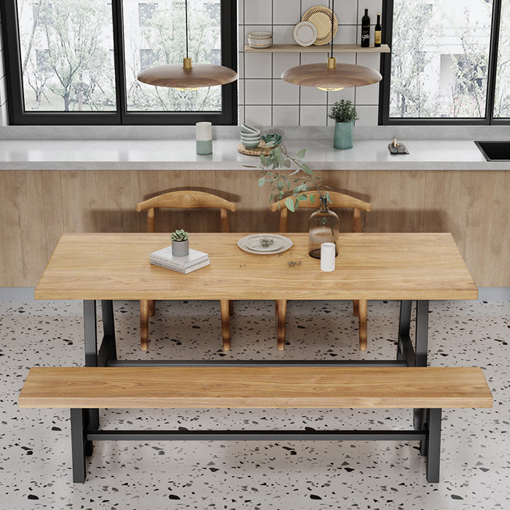 Industriële vaste houten rechthoek dineren kaki standaard eettafel met schroefbasis