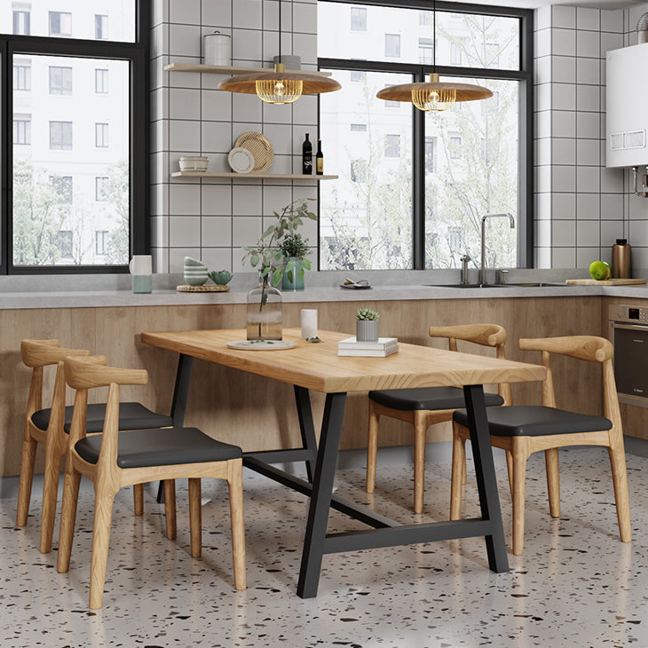 Industriële vaste houten rechthoek dineren kaki standaard eettafel met schroefbasis