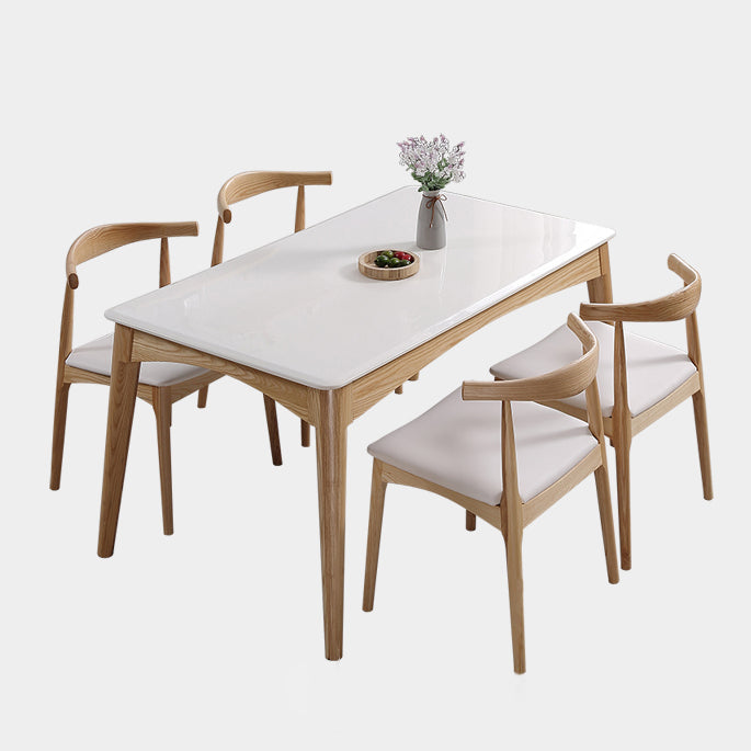 Simple Style Marble Dining Table 4 Legs Base Rectangle Table for Kitchen