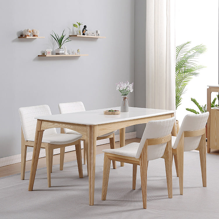 Simple Style Marble Dining Table 4 Legs Base Rectangle Table for Kitchen