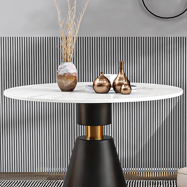 Mesa de cena de piedra sinterizada de lujo tradicional con base de pedestal