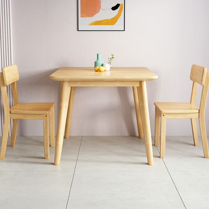 Square 4 Legs Industrial Dining Table Wood Color Fixed Table of Solid Wood