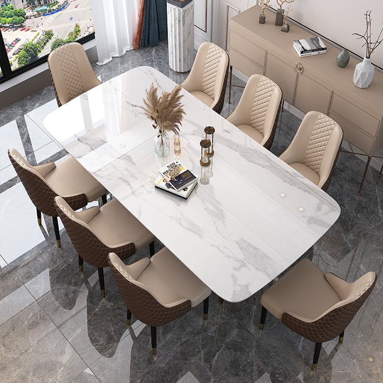 Traditional Luxury Stone Table Rectangle Dining Table with Stainless Steel Double Pedestal