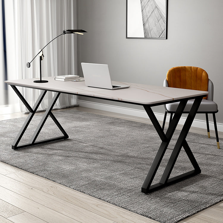 Rechthoek gesinterde stenen tweekleurige eettafel eenvoud dubbele voetstuktafel voor eetkamer