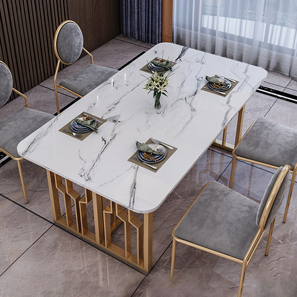 Metal Traditional Luxury Rectangle Table Sintered Stone Table for Kitchen