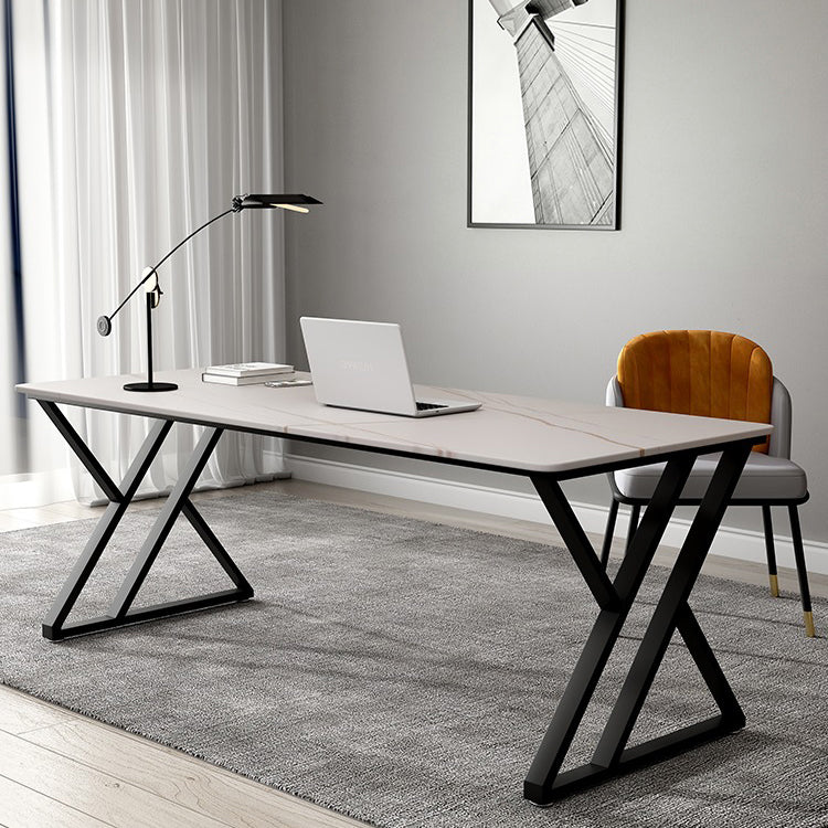 Rectangle Minimalist Dining Table White Tone Fixed Table of Sintered Stone
