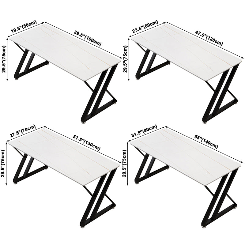 Rectangle Minimalist Dining Table White Tone Fixed Table of Sintered Stone