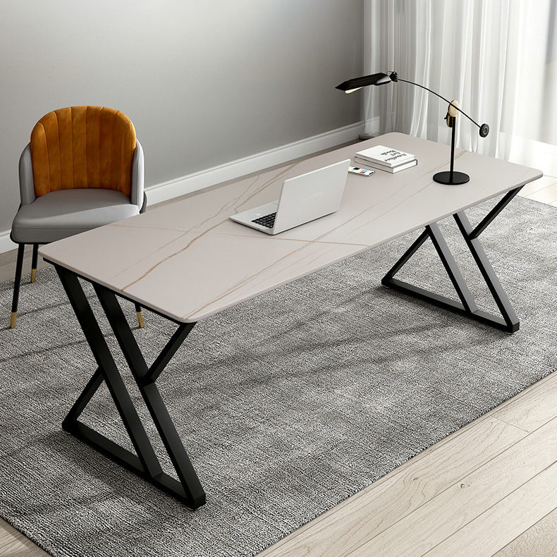 Rectangle Minimalist Dining Table White Tone Fixed Table of Sintered Stone