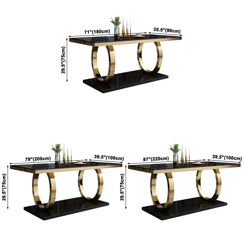 Traditional Luxury Marble Dining Table Rectangle Table with Metal Pedestal