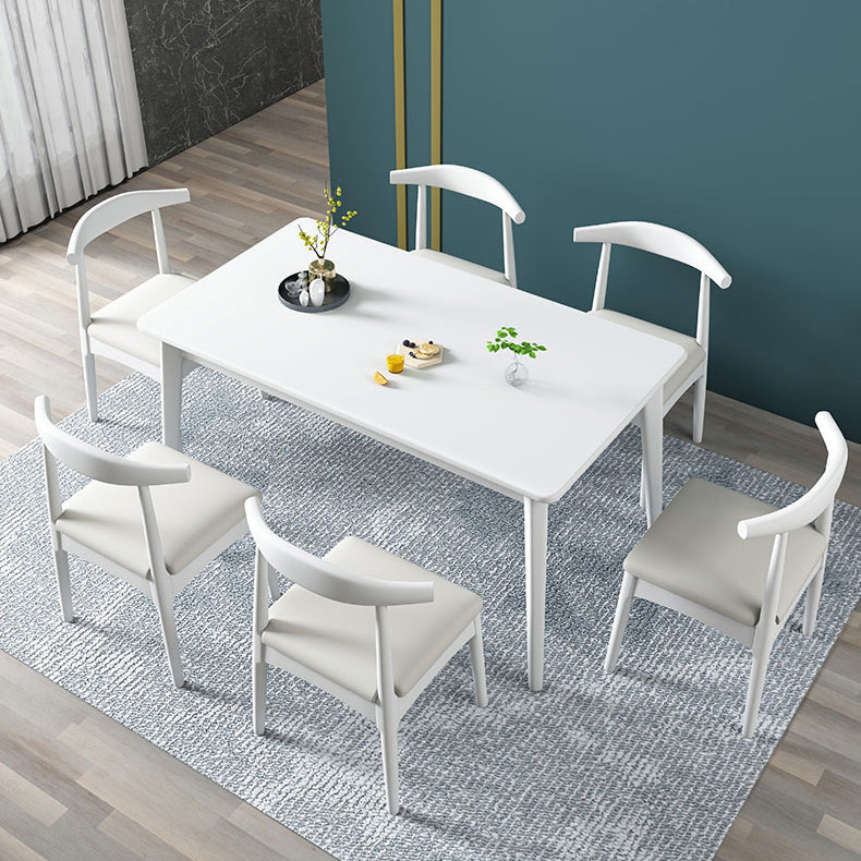 Eigentijdse massieve houten rechthoekige vorm eettafel standaard eettafel met 4 potenbasis