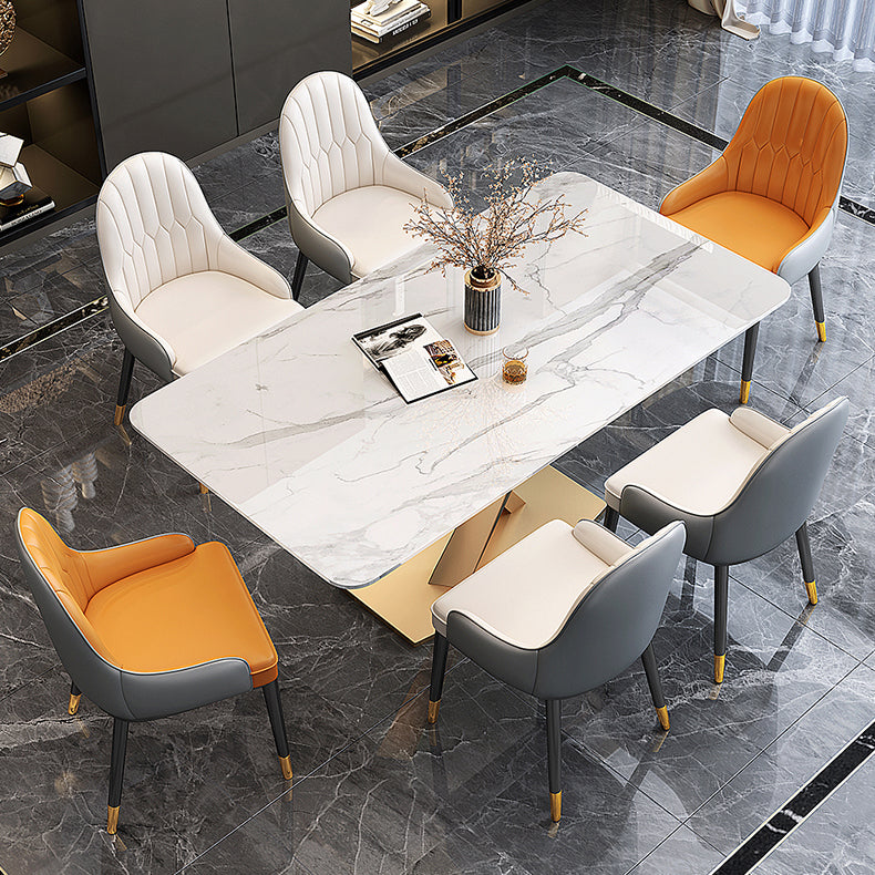Traditioneller luxuriöser Sockel Rechteck Esstisch Steintisch für Esszimmer