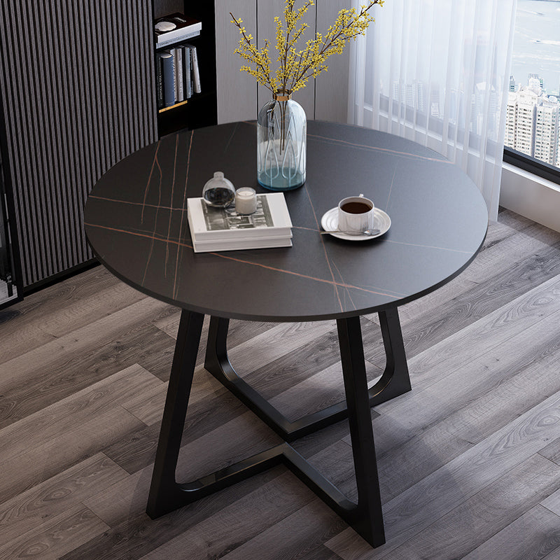 Traditioneller luxuriöser runder Esszimmer Tisch Sintered Steintisch mit doppelter Sockel