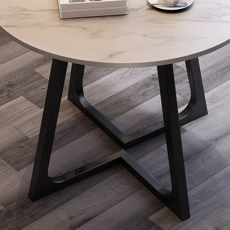 Traditioneller luxuriöser runder Esszimmer Tisch Sintered Steintisch mit doppelter Sockel