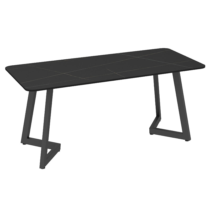 Mesa de comedor de piedra sinterizada de estilo industrial, mesa de cocina, mesa negra con base de metal