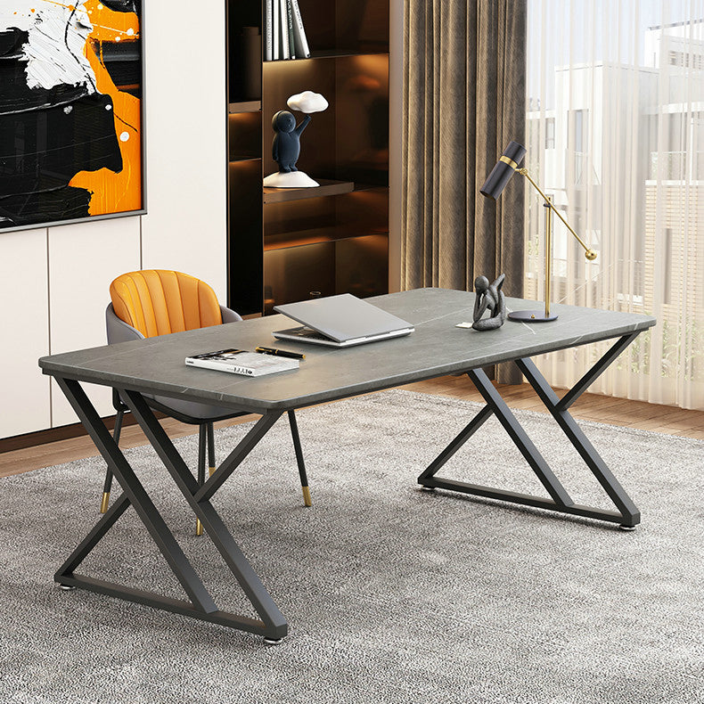 Rectangle Casual Dining Table Grey Tone Fixed Table with Sintered Stone