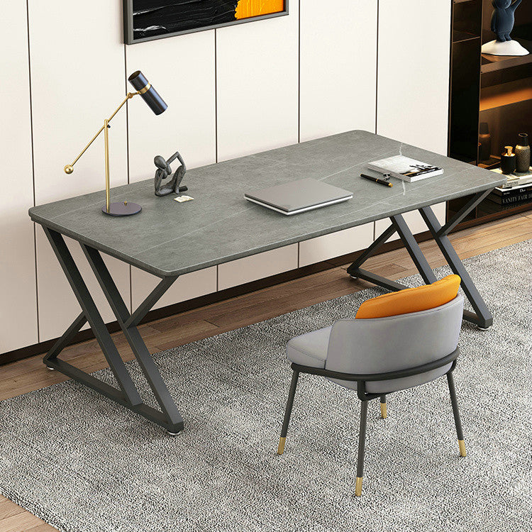 Rectangle Casual Dining Table Grey Tone Fixed Table with Sintered Stone