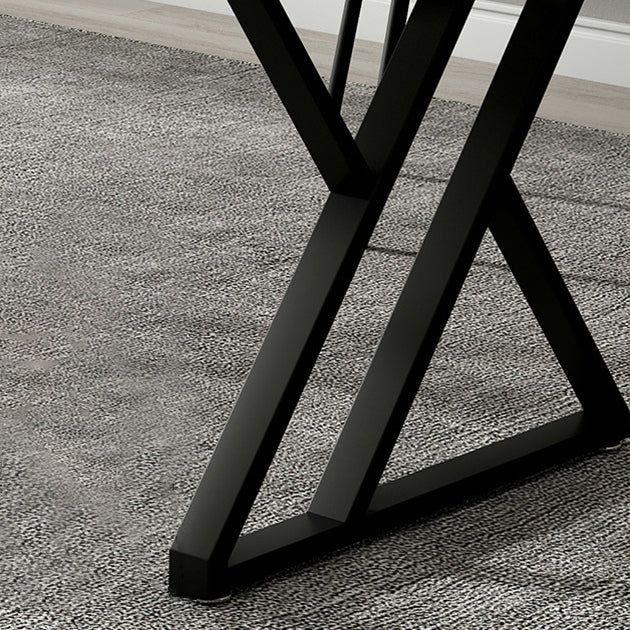 Rectangle Casual Dining Table Grey Tone Fixed Table with Sintered Stone
