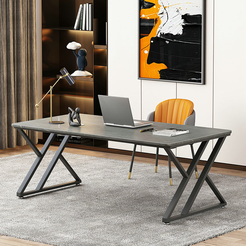 Rectangle Casual Dining Table Grey Tone Fixed Table with Sintered Stone
