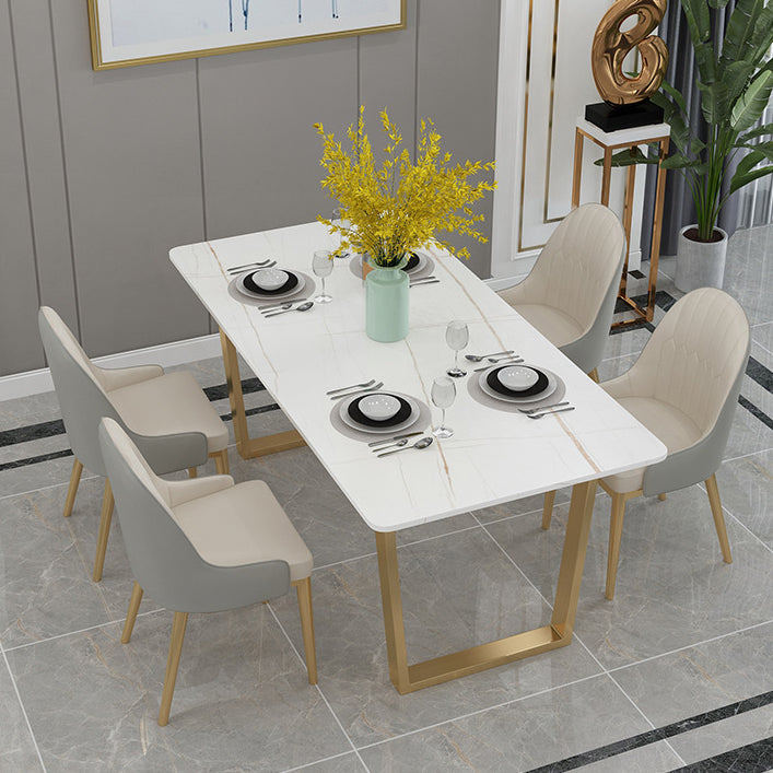 Rechthoekige eettafel Gesinterde stenen tafel Luxe met dubbel voetstuk