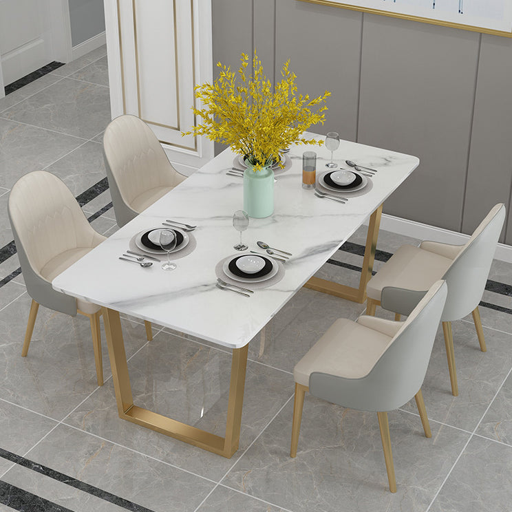 Rechthoekige eettafel Gesinterde stenen tafel Luxe met dubbel voetstuk