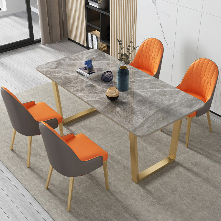 Rechthoekige eettafel Gesinterde stenen tafel Luxe met dubbel voetstuk