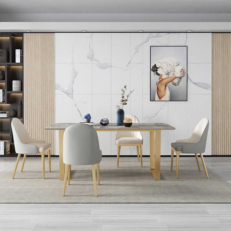 Rechthoekige eettafel Gesinterde stenen tafel Luxe met dubbel voetstuk