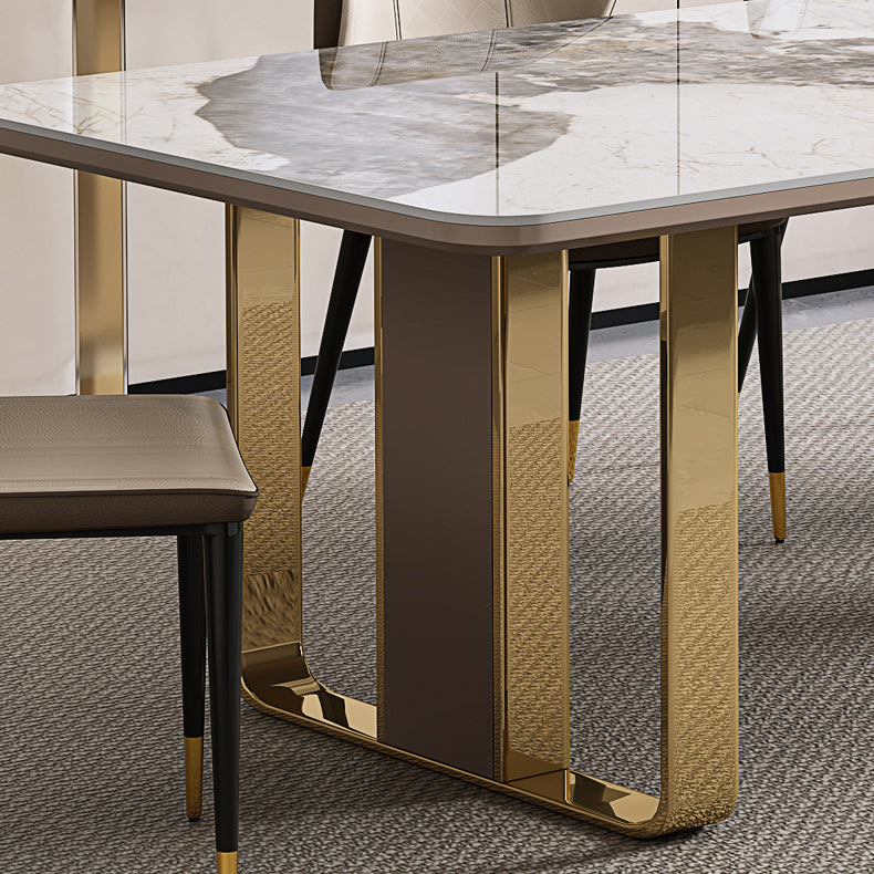 Traditioneller luxuriöser Sinterstein -Esstisch Rechtecktisch mit Metallpodest