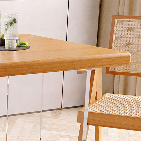 Minimalist Khaki Solid Wood Dining Table Rectangle Shape Dining Table with Double Pedestal Bases