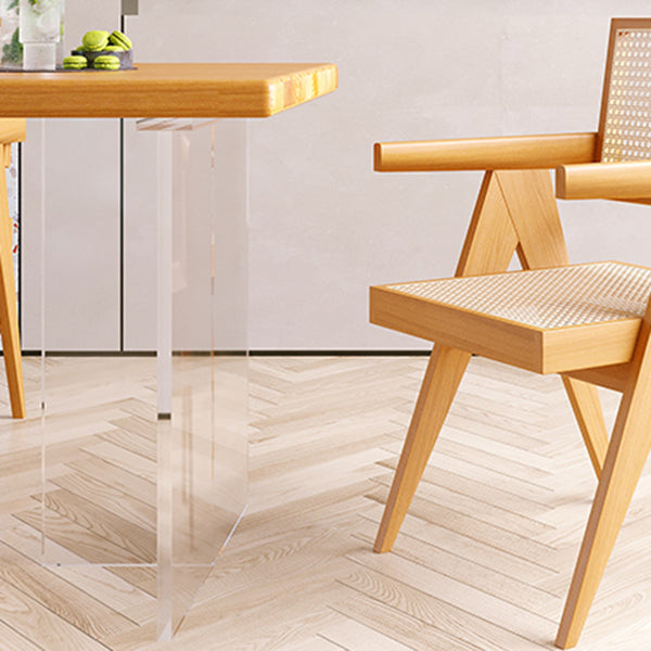 Minimalist Khaki Solid Wood Dining Table Rectangle Shape Dining Table with Double Pedestal Bases
