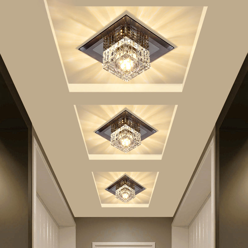 Contemporary Geometric Flush Mount Light Crystal Ceiling Light with Hole 3'' Dia