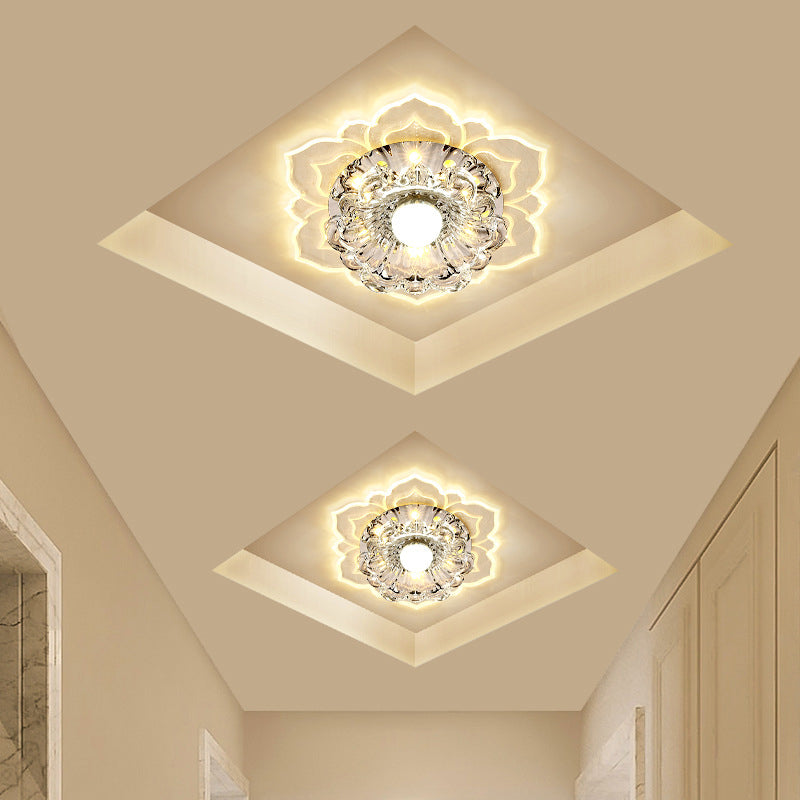 Lámpara de techo empotrada en forma de flor de estilo contemporáneo con orificio de cristal de 2-3,5 pulgadas de diámetro