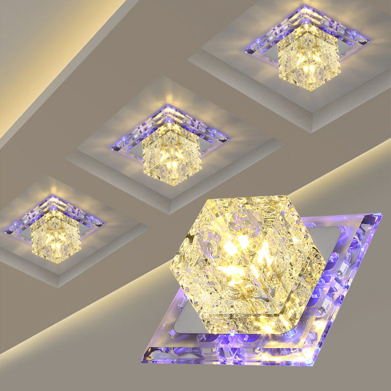 Plafonnier carré de style contemporain, plafonnier en cristal avec trou de 2 à 3.5 pouces de diamètre
