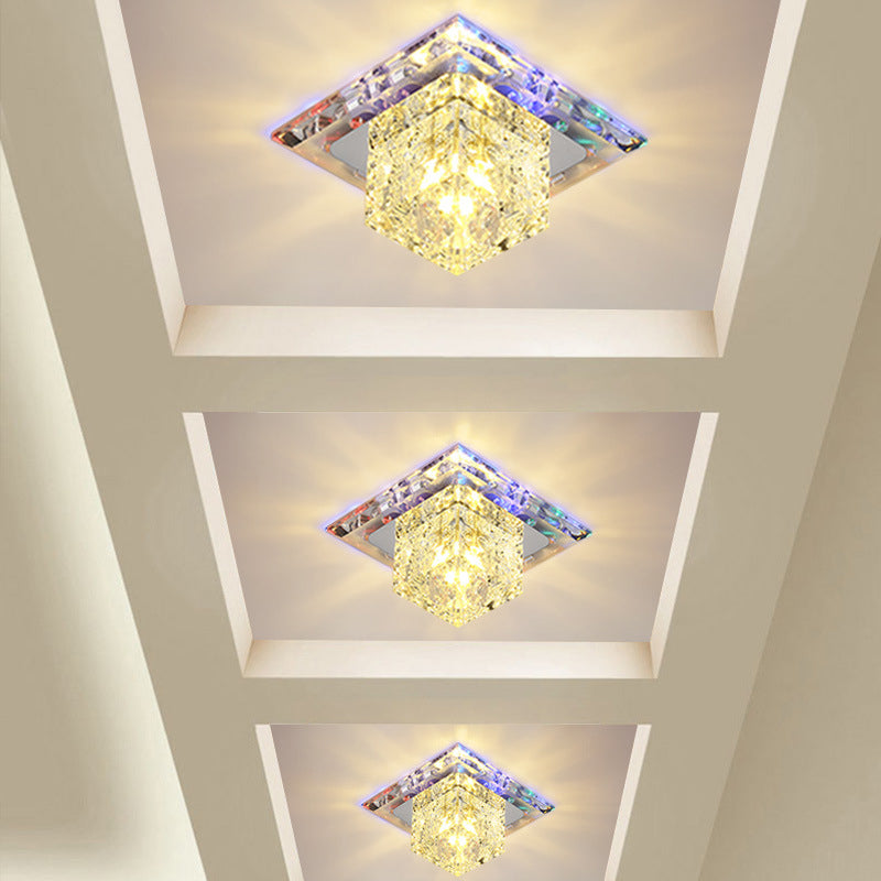 Plafonnier carré de style contemporain, plafonnier en cristal avec trou de 2 à 3.5 pouces de diamètre